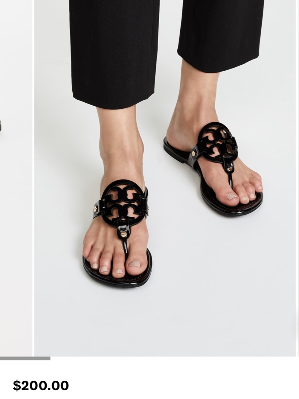 Tory Burch Miller Thong Sandals black patent leather w/signature cutout logo 8